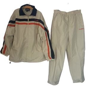 Vintage Fubu Track Suit Pants Jacket 90s Baggy Windbreaker Swishy Cream XL Rare
